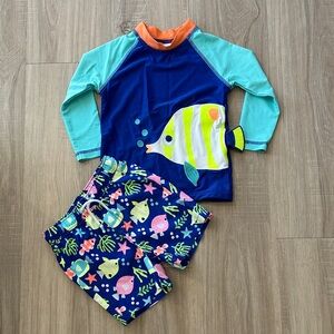 Gymboree Kids Swim Set with Fish Design - Blue and Green
